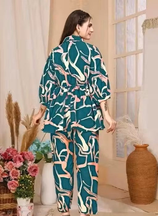 Women Printed Top Bottom Co-Ords Set Cord Set.