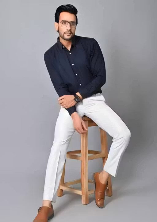 White Cotton Blend Trousers Pant