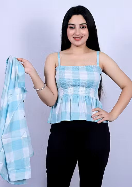 Stylish Girl's Checked Shirt Collar Multicolor TOP &amp; Tunics 2 pcs Inner