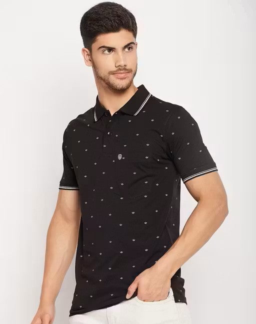 Men's Cotton Half Sleeves Printed Polo Neck T-shirt