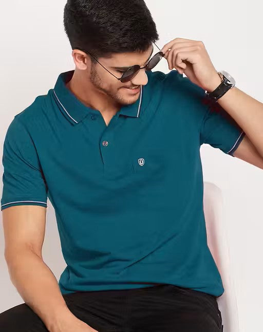 Men's Cotton Half Sleeves Solid Polo Neck T-shirt