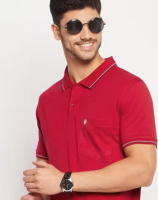 Men's Cotton Half Sleeves Solid Polo Neck T-shirt