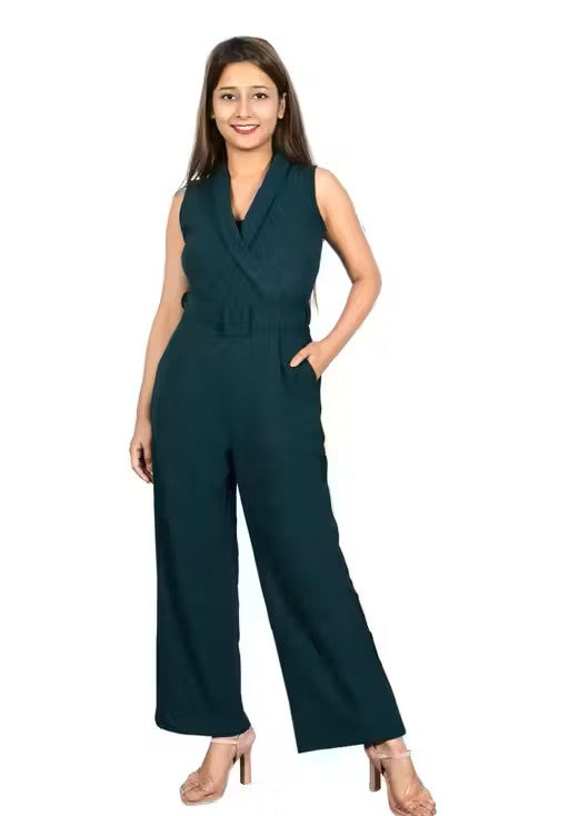 Zenday Casual Solid Green Jumpsuit for Ladies&nbsp;