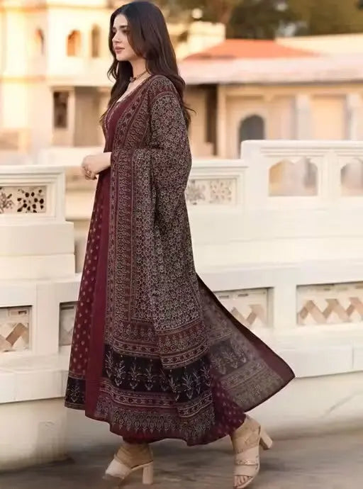 Printed Anarkali Kurta and Palazzo Set with Dupatta Velvark.com