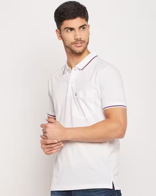 Men's Cotton Half Sleeves Solid Polo Neck T-shirt