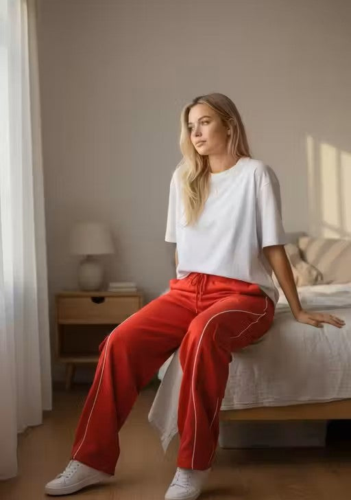 New Stylish Red Track Pants With Side Piping