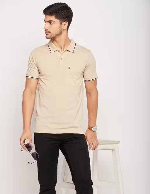 Men's Cotton Half Sleeves Solid Polo Neck T-shirt