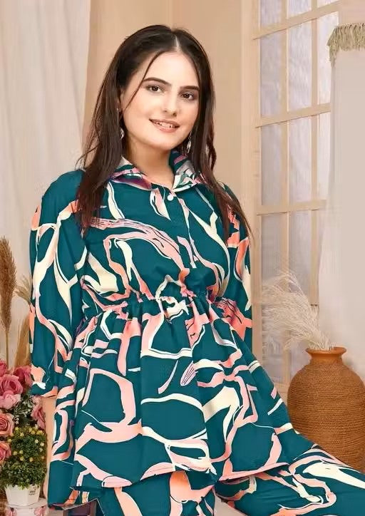 Women Printed Top Bottom Co-Ords Set Cord Set.