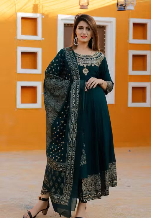 Embroidered Anarkali Kurta With Dupatta For Women
